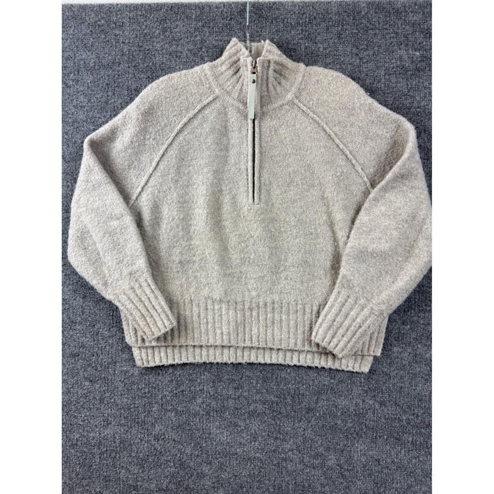 Prana Womens Merino Wool Quarter Zip Sweater Oatmeal Grey XS Pullover Oversized